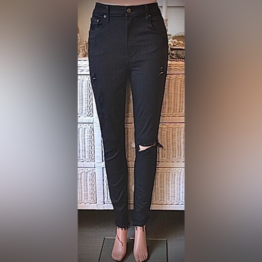 Reformation Jeans Skinny Fitted Destructed Stretchy High Waisted Black size 27